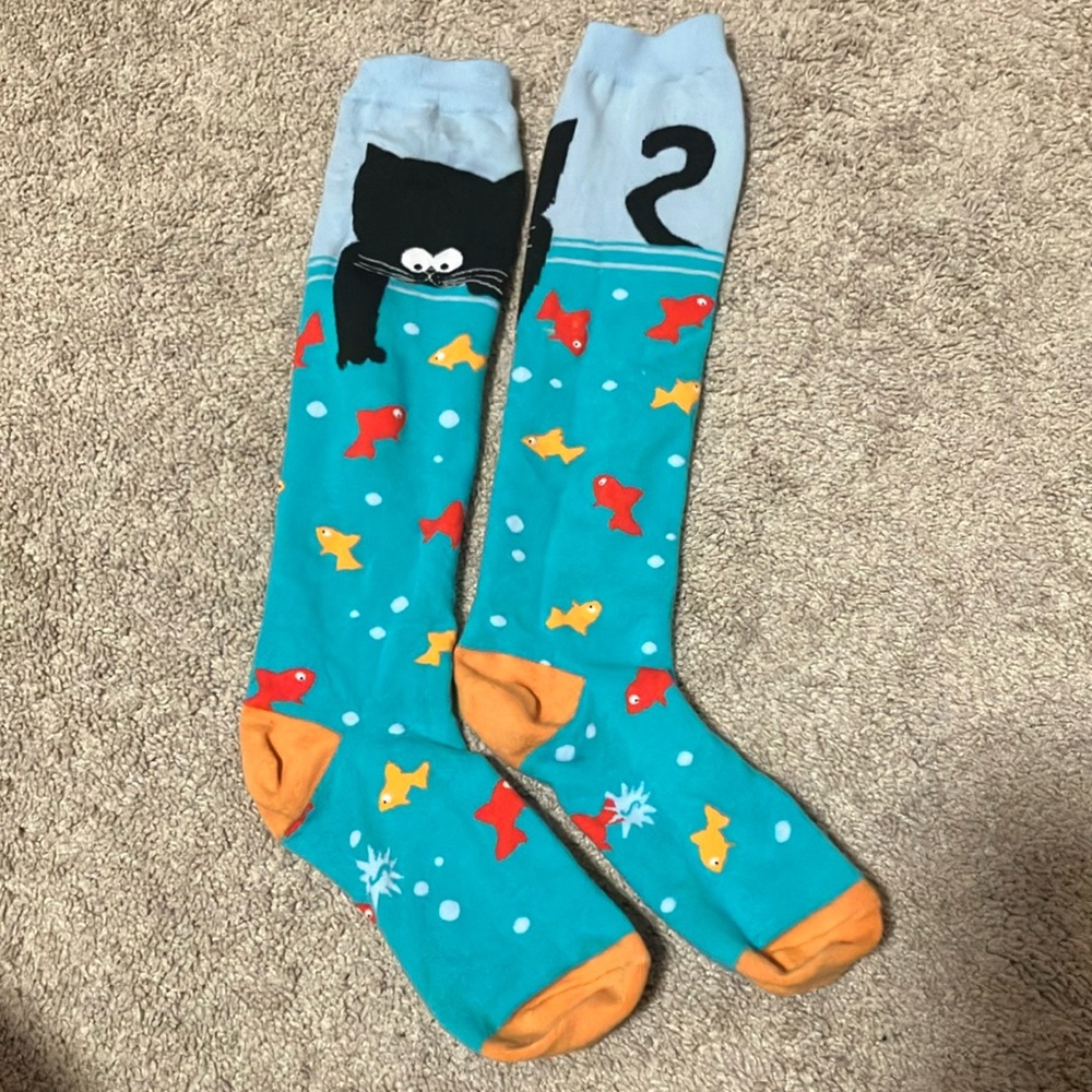 Knee high cat fishing socks